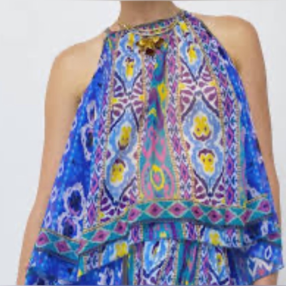 Zara Tops - Zara asymmetric printed cobalt blue tribal top